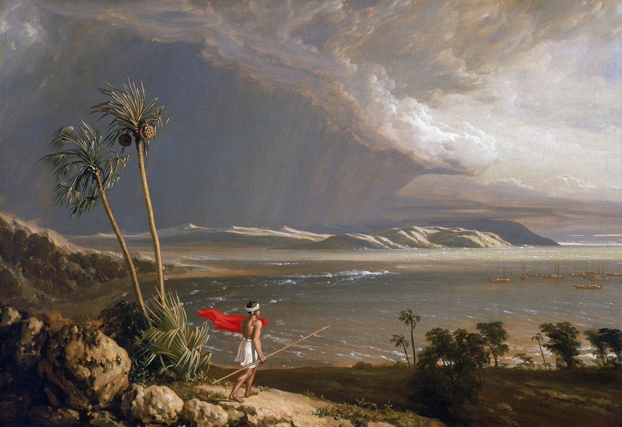 1803 年 2 月，澳大利亚波巴苏岛上的马来湾景色。布面油画，19 世纪早期，作者威廉-韦斯特尔（1781-1850 年）。 作者 威廉韦斯特尔