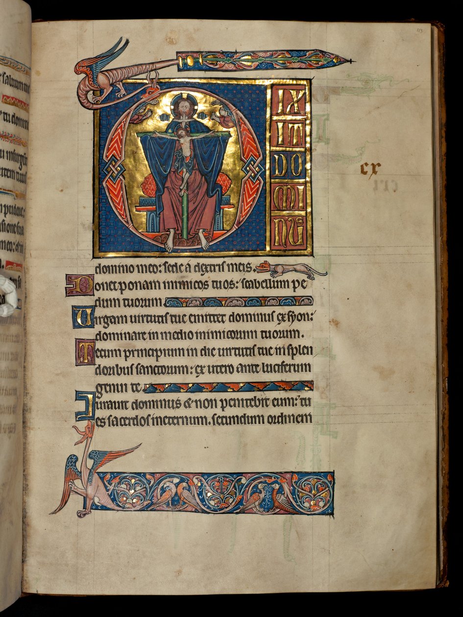 女士322 f.113r诗篇109，首字母D，圣三位一体，来自&39;De Brailes Psalter&39;的插图，c.1250 作者 威廉·德·布雷莱斯