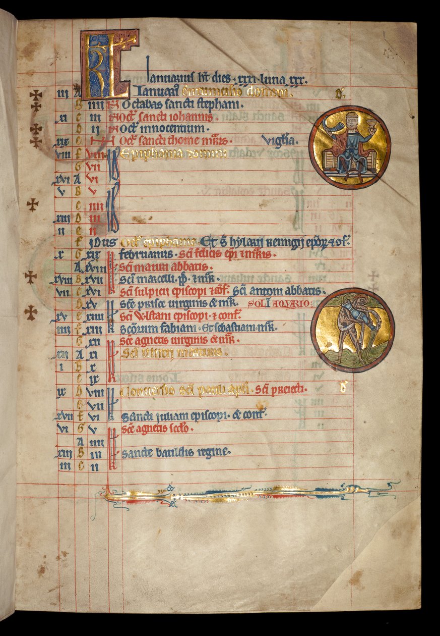 一月三十二日女士，一名三头男子，来自&39;De Brailes Psalter&39;的插图，c.1250 作者 威廉·德·布雷莱斯