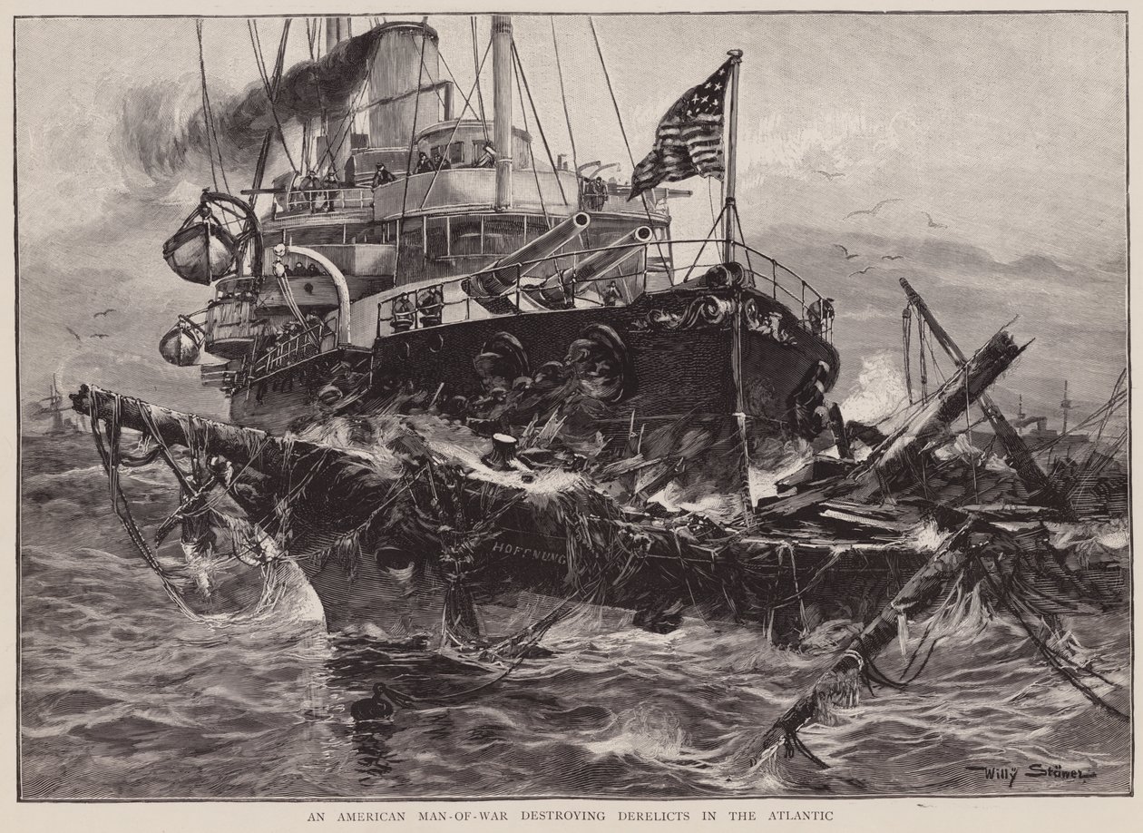 在大西洋上摧毁废弃物的美国战俘（石版画） 作者 威利·斯托沃（WillyStöwer）