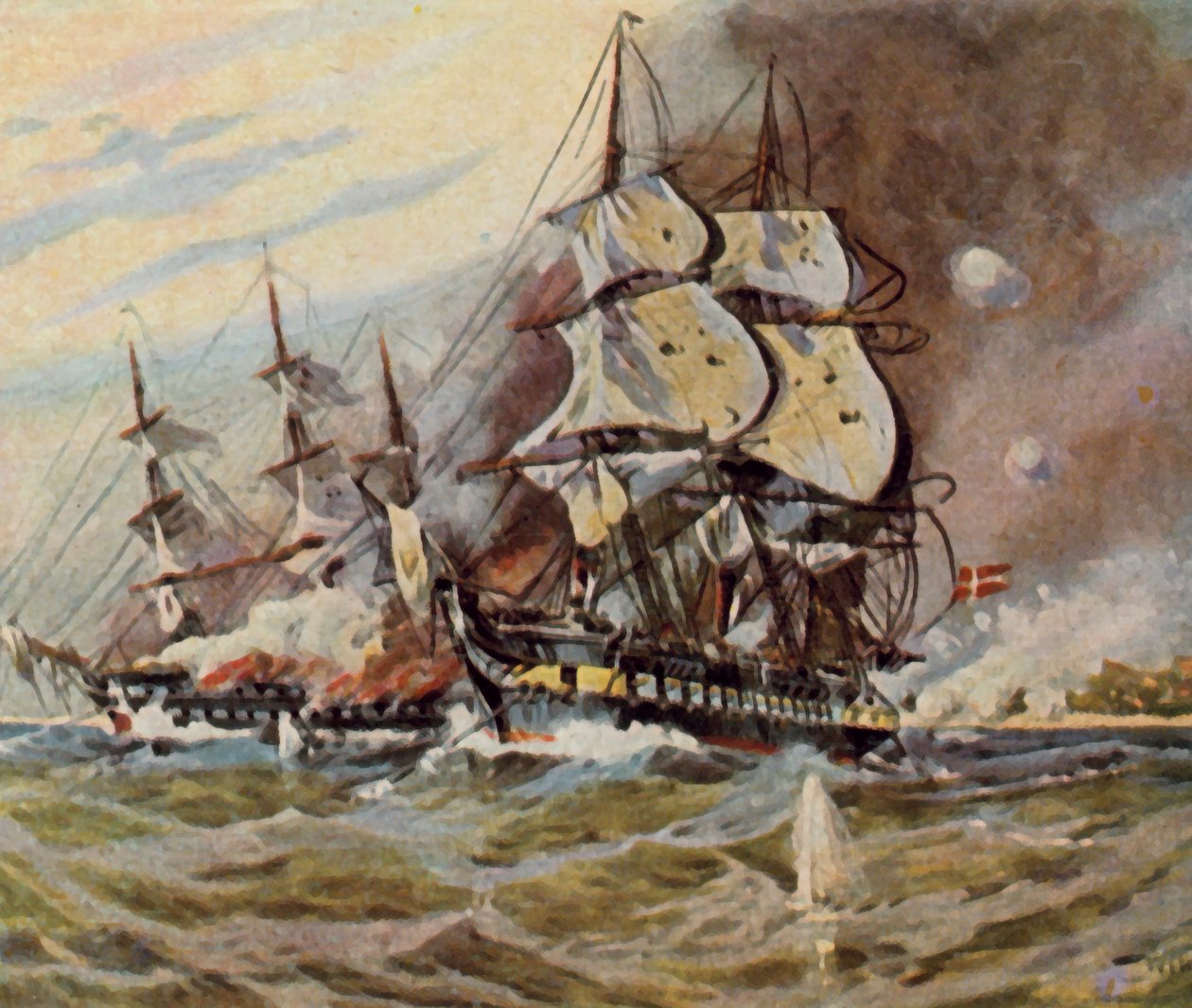 1849 年 4 月 5 日，埃肯弗德附近的德军海滩炮台（增强型彩色石版画） 作者 威利·斯托沃（WillyStöwer）