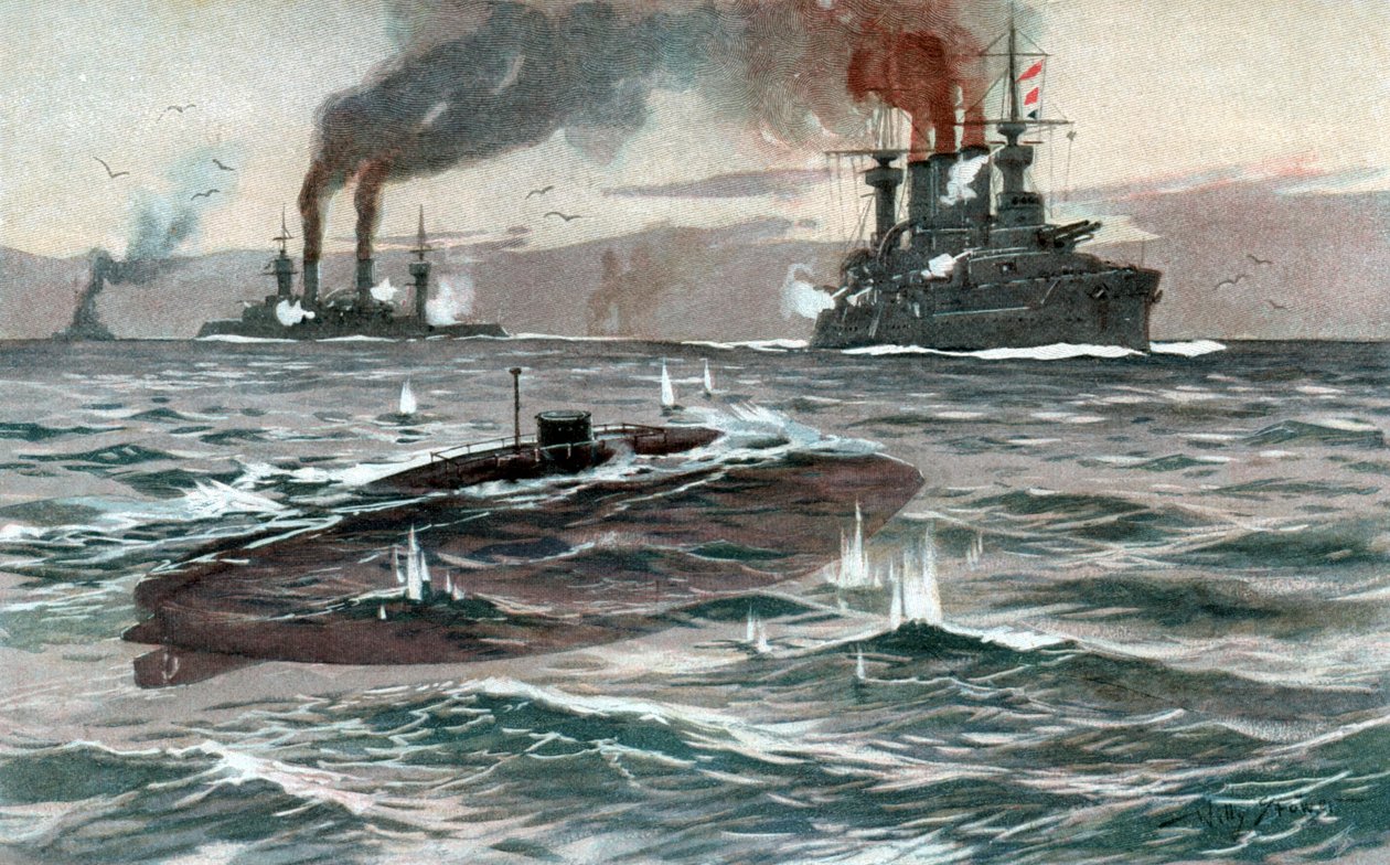 潜水艇，1905 年（水彩画） 作者 威利·斯托沃（WillyStöwer）