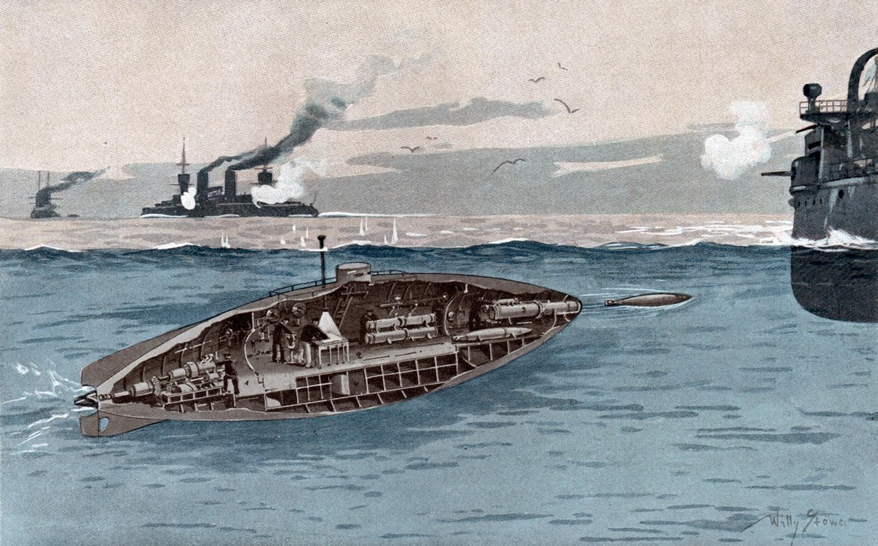 潜水艇，1905 年（水彩画） 作者 威利·斯托沃（WillyStöwer）