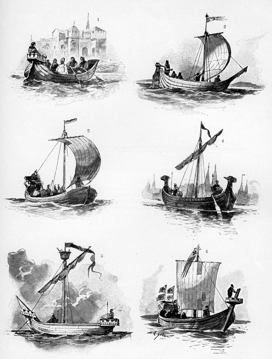 14和15世纪的汉萨同盟船，1903年。 作者 威利·斯托沃（WillyStöwer）