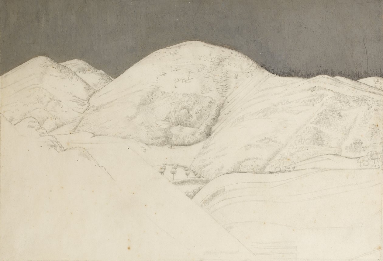 圣特里尼塔风景研究》，约 1924 年（纸面铅笔和油画） 作者 温妮弗莱德·奈特斯