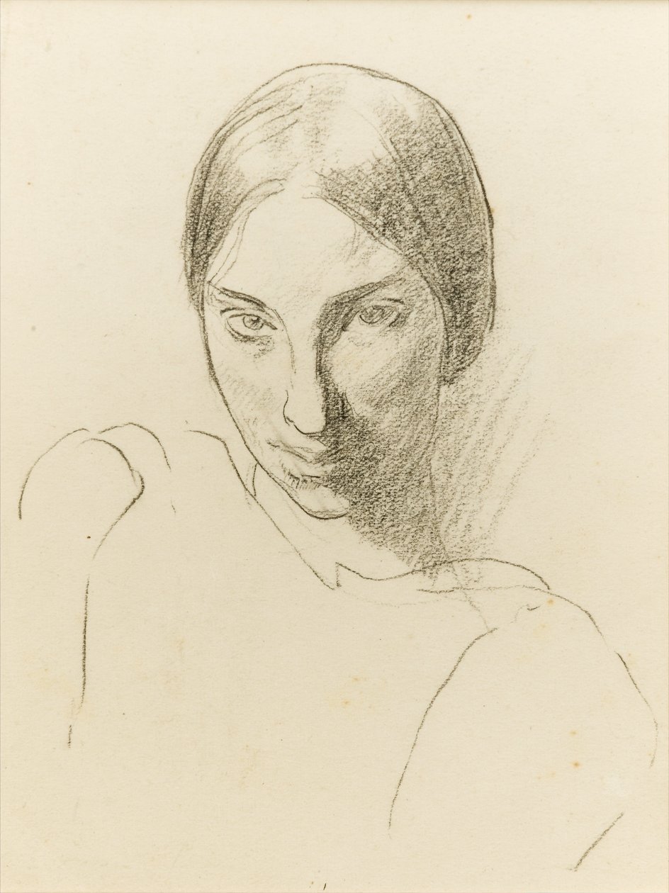 自画像，c.1923（纸上黑色粉笔） 作者 温妮弗莱德·奈特斯