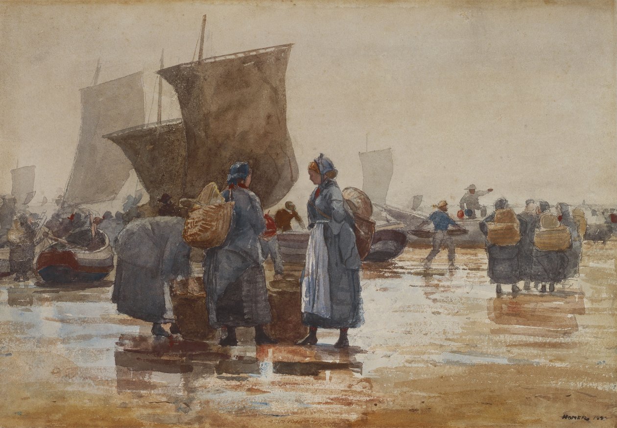 Cullercoats海滩的Fisherfolk 作者 温斯洛·荷马