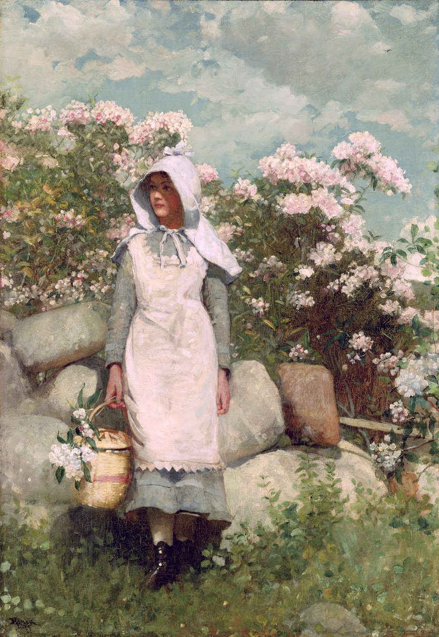 女孩和劳雷尔，1879年 作者 温斯洛·荷马