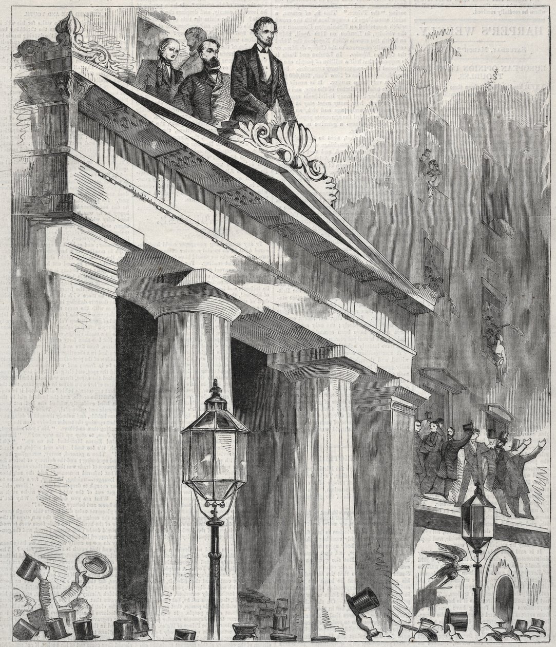 亚伯拉罕-林肯，当选总统，1861 年 2 月 9 日在阿斯特大厦阳台向民众发表讲话 作者 温斯洛·荷马
