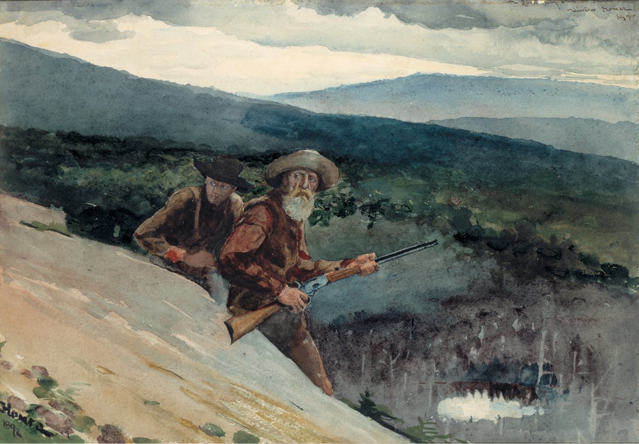 猎熊，展望岩，1892年。 作者 温斯洛·荷马