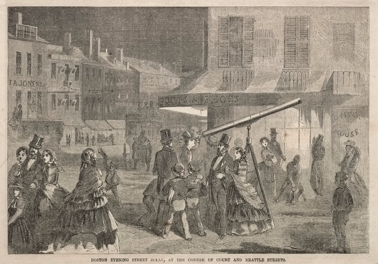 1857年，在法院街和布雷特街的拐角处，波士顿晚上街风光。 作者 温斯洛·荷马