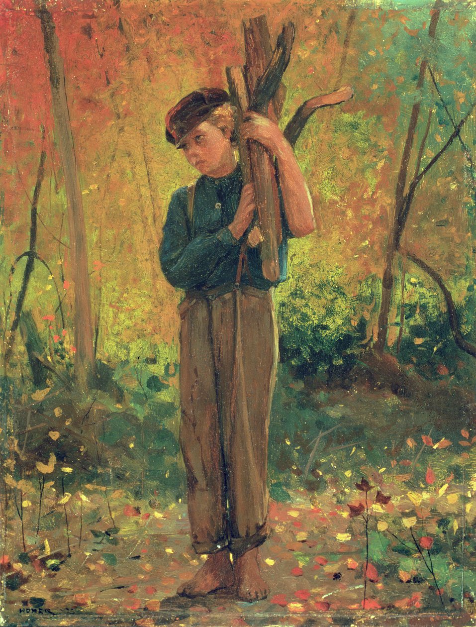 男孩拿着原木，1873年 作者 温斯洛·荷马