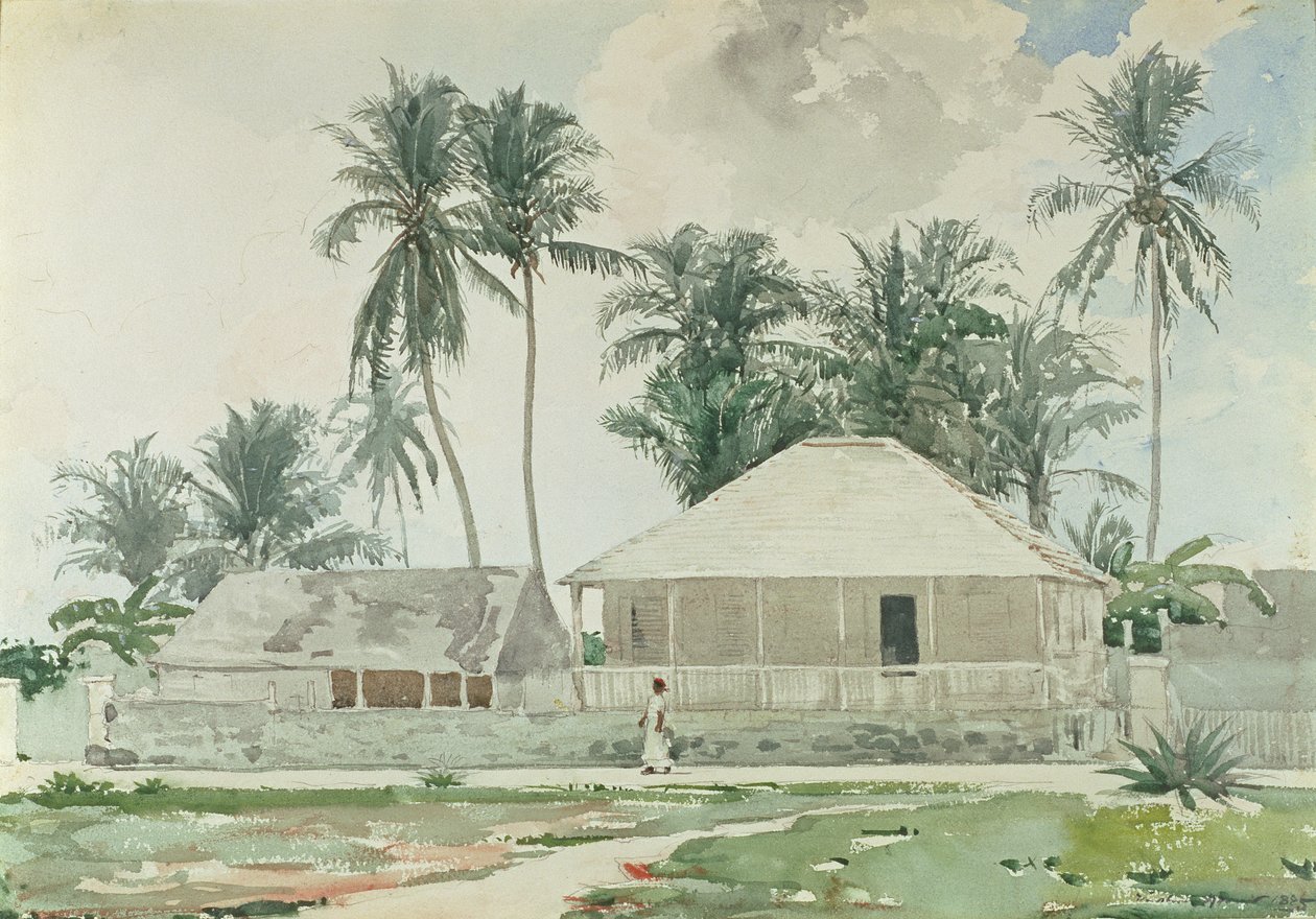 小屋，拿骚，1885年（wc和铅笔在纸上） 作者 温斯洛·荷马