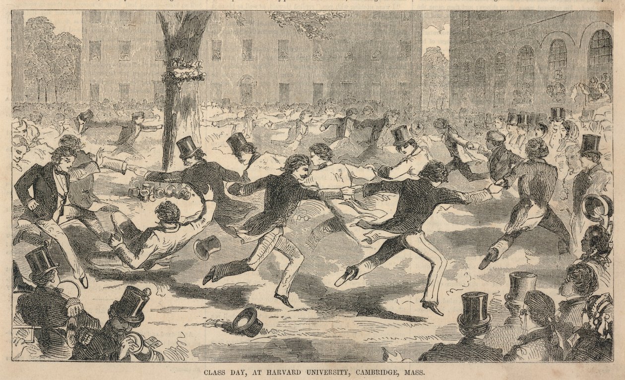 1858年7月3日，马萨诸塞州剑桥市哈佛大学的上课日，摘自巴鲁的《画室伴侣》（Pictorial Drawing-Room Companion）。 作者 温斯洛·荷马