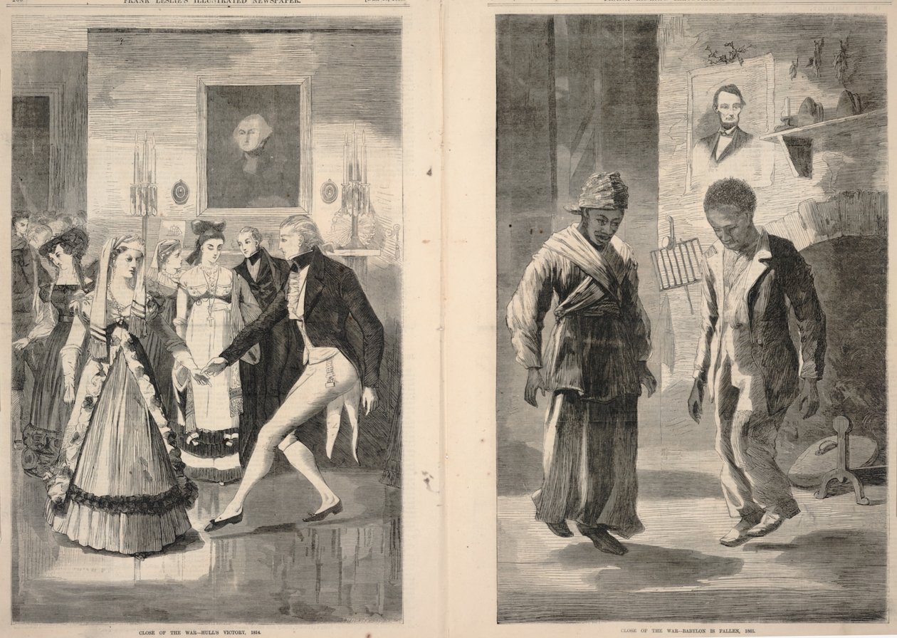 战争结束--赫尔的胜利，1814 年/战争结束--巴比伦沦陷，1865 年，摘自《弗兰克-莱斯利画报》1865 年 12 月 16 日 作者 温斯洛·荷马
