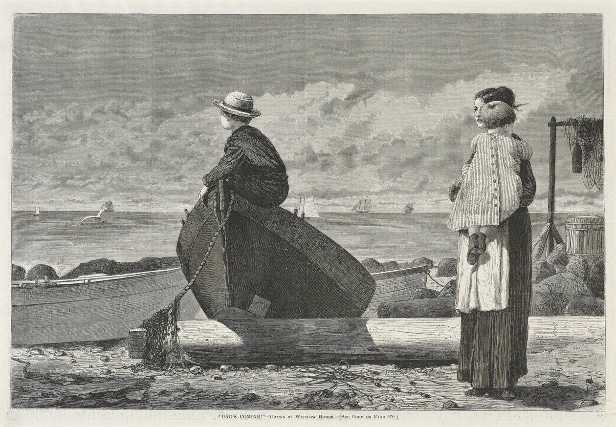 爸爸来了！，1873年11月1日（新闻纸上的木版画） 作者 温斯洛·荷马