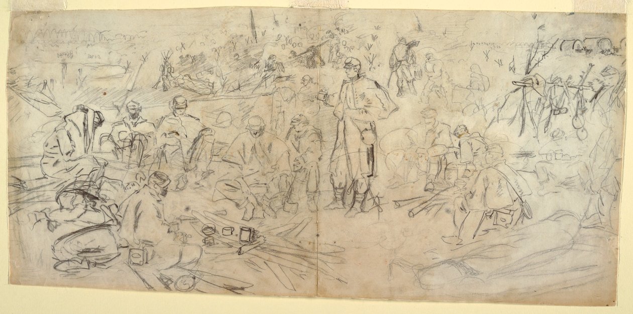 绘画，"军队营地"，1862 年 作者 温斯洛·荷马