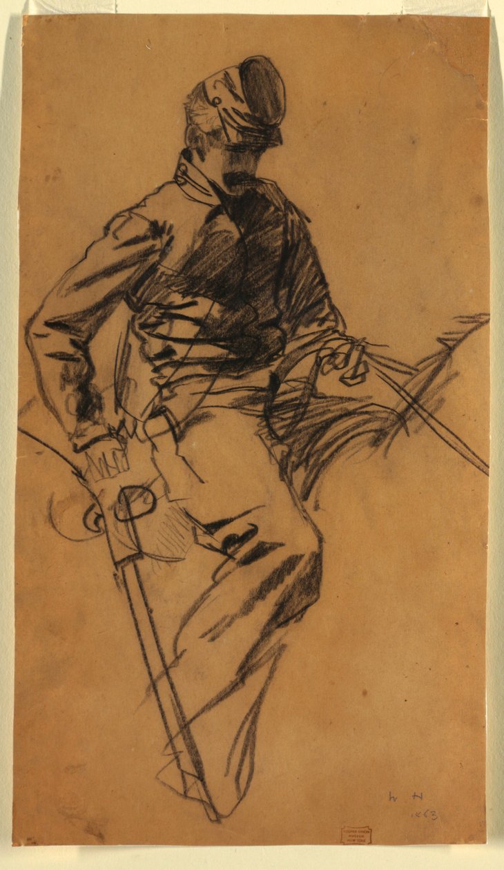素描，骑兵马背上的士兵，1863 年 作者 温斯洛·荷马