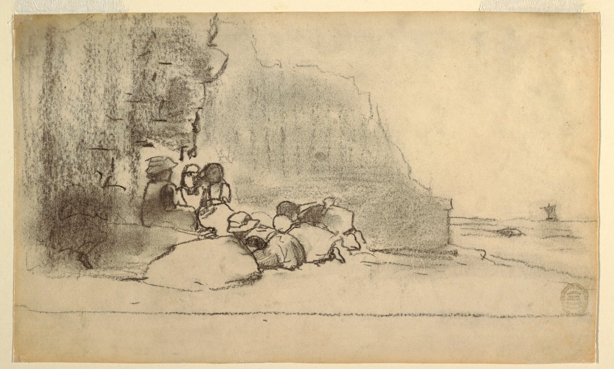 素描，《海边玩耍的孩子们》，英格兰库勒科茨，1881-82 年 作者 温斯洛·荷马