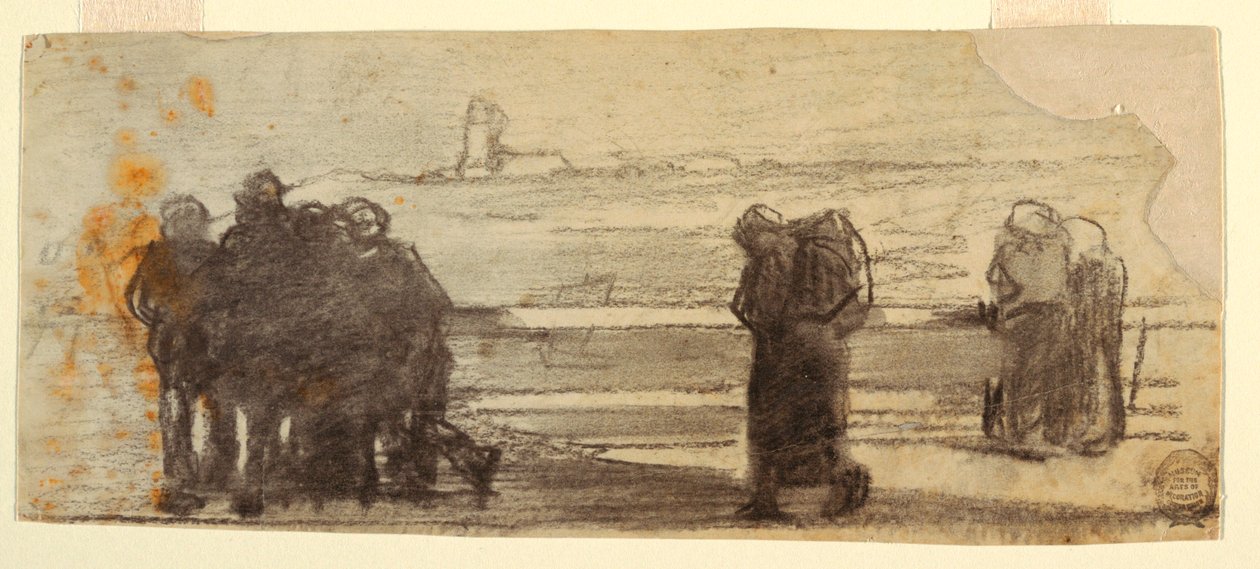 素描，俯瞰海湾的人物和一艘小船，英格兰库勒科茨，1881-82 年 作者 温斯洛·荷马