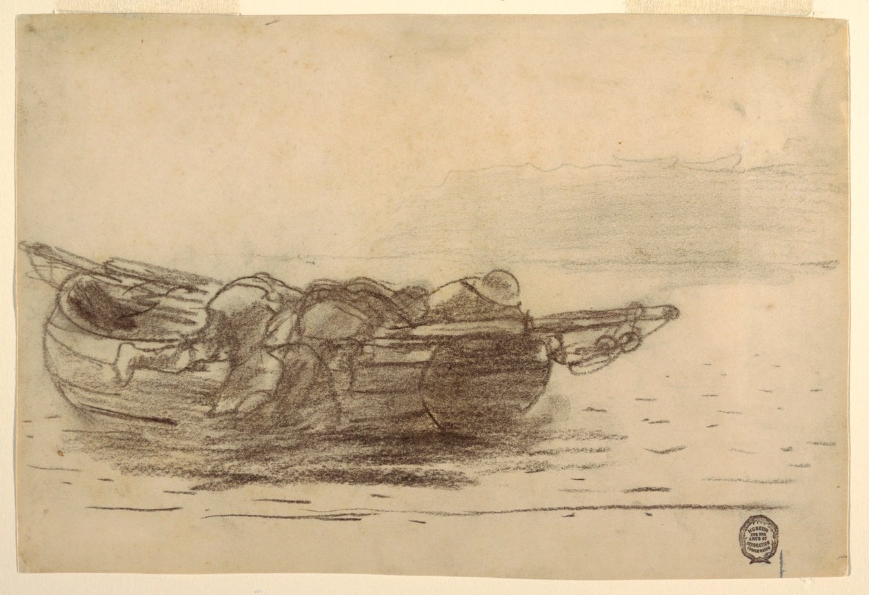 素描，渔民爬过船舷，英格兰库勒科茨，1881-82 年 作者 温斯洛·荷马