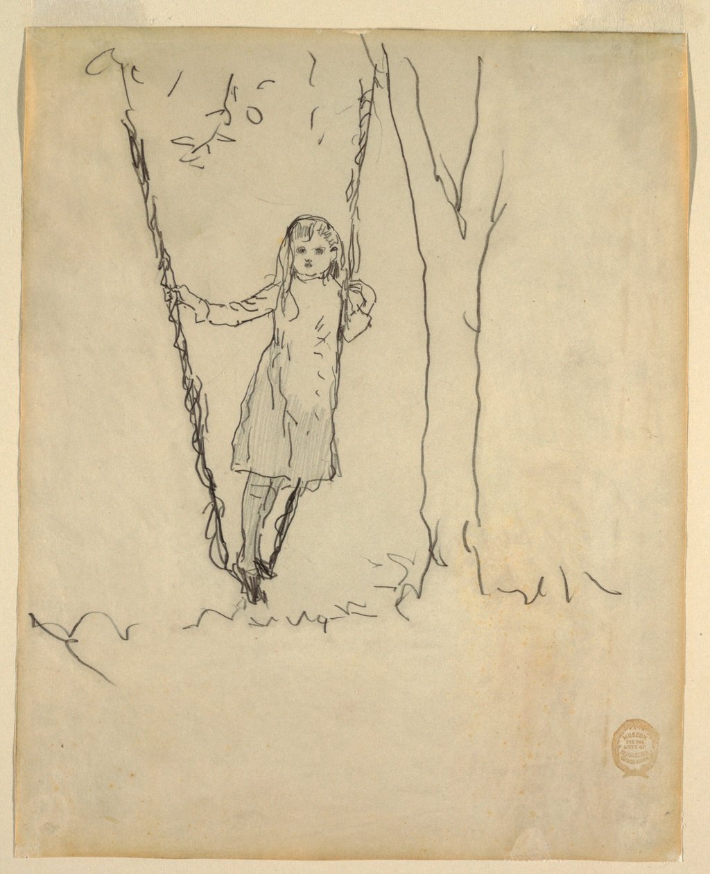 素描，站在秋千上的女孩，1879 年 作者 温斯洛·荷马