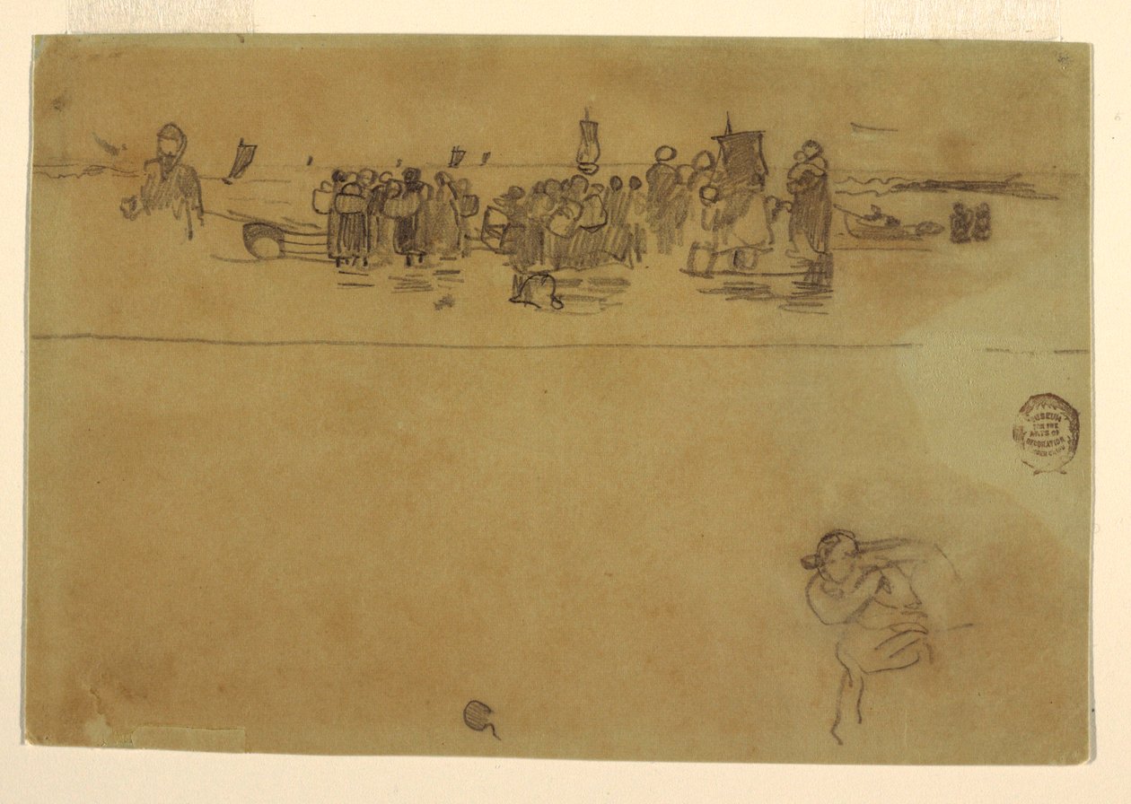 素描，《海滩上的妇女群像》，英格兰库勒科茨，1881-82 年 作者 温斯洛·荷马