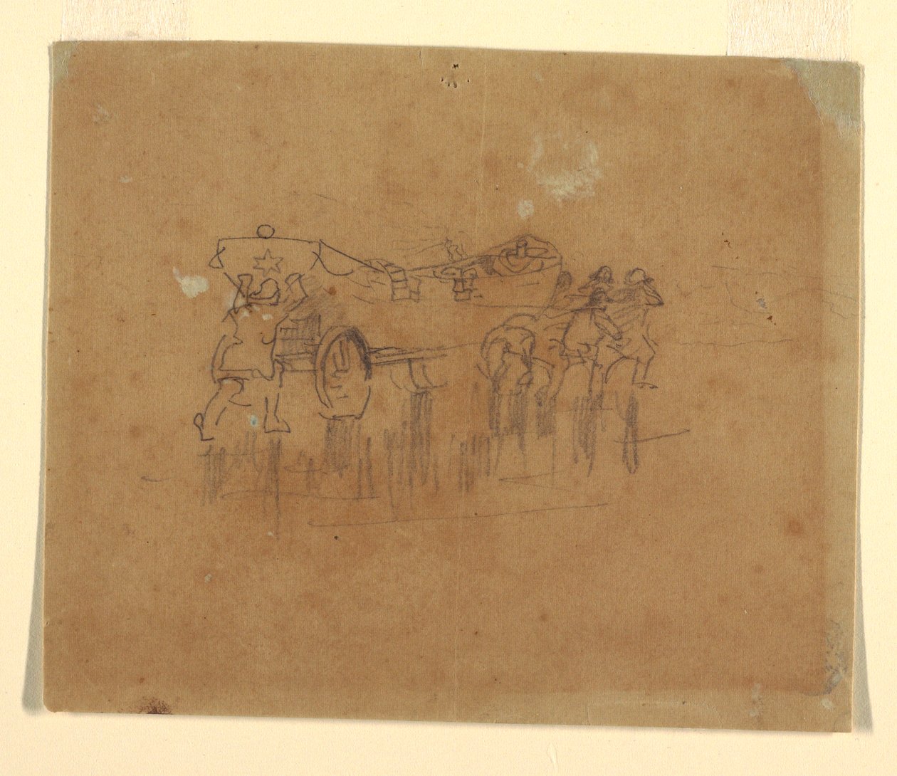 素描，带马车的救生艇（"沉船 "油画的研究，1896 年，宾夕法尼亚州匹兹堡卡内基学院），1895-96 年[或可能是 1881 年] 作者 温斯洛·荷马