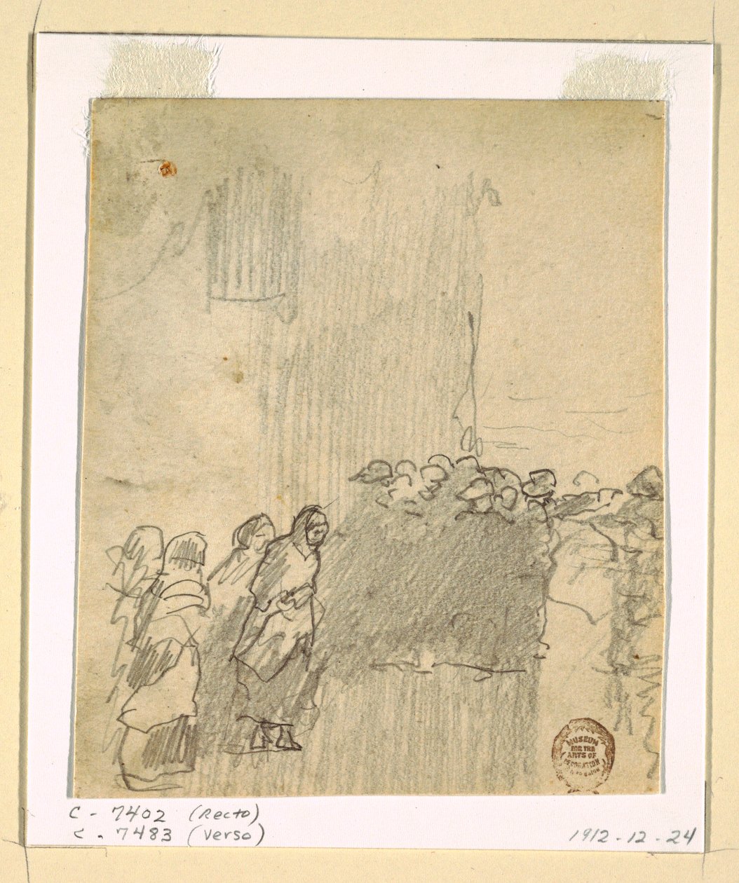 素描，《眺望大海的男人和女人》，英格兰库勒科茨，1881 年 作者 温斯洛·荷马