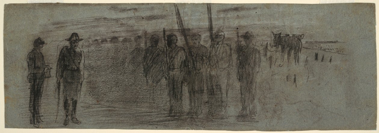 素描，军官和助手视察中队，可能拍摄于 1864 年 作者 温斯洛·荷马
