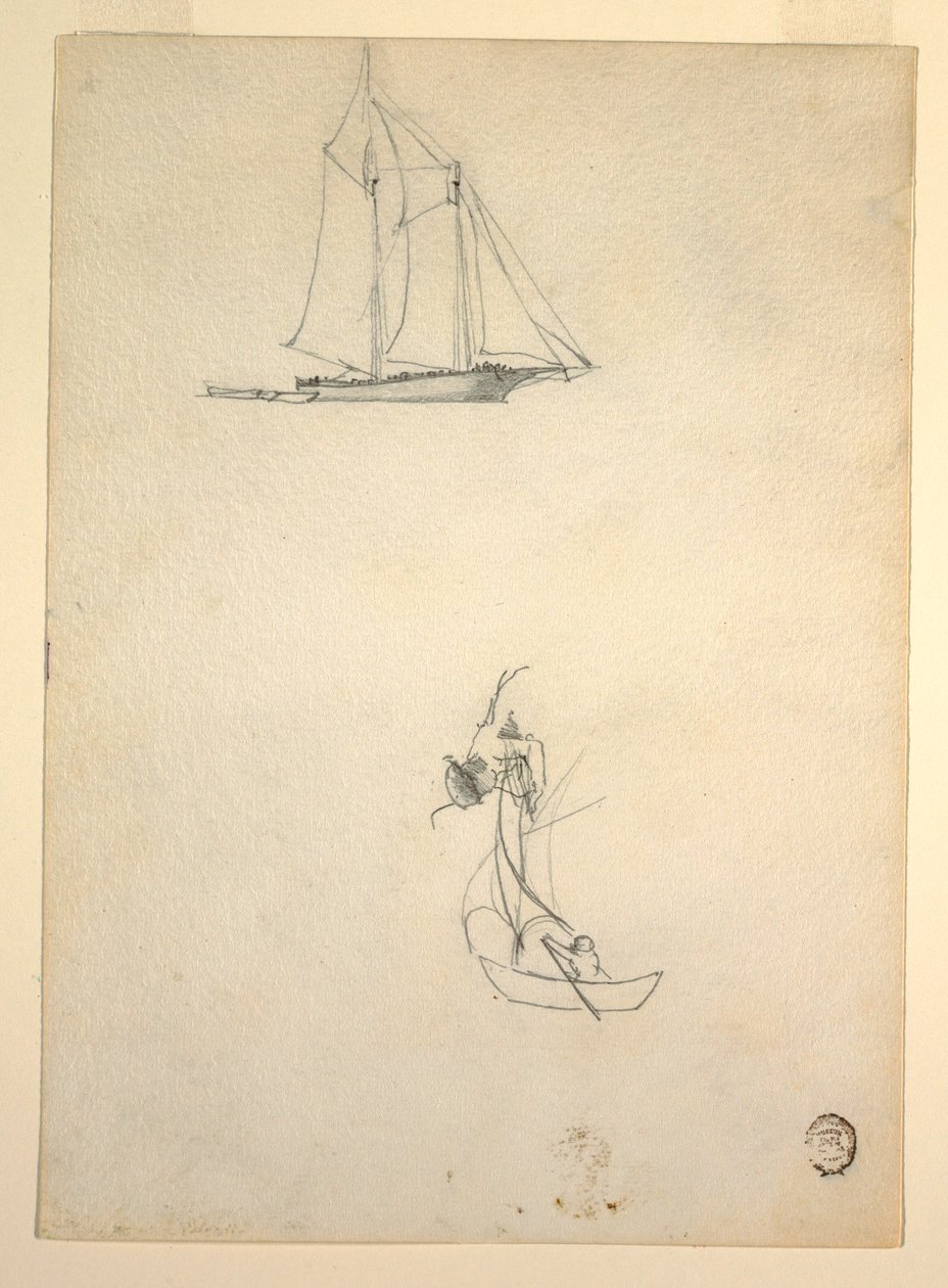 绘画，双桅帆船和三只小艇，1881 年 作者 温斯洛·荷马
