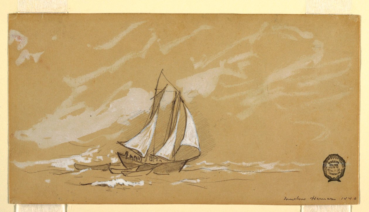 绘画，带三只多莉鱼的双桅帆船，1880 年 作者 温斯洛·荷马