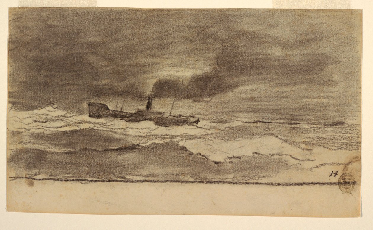 素描，带拖网渔船的海景，英格兰库勒科茨，1881-82 年 作者 温斯洛·荷马