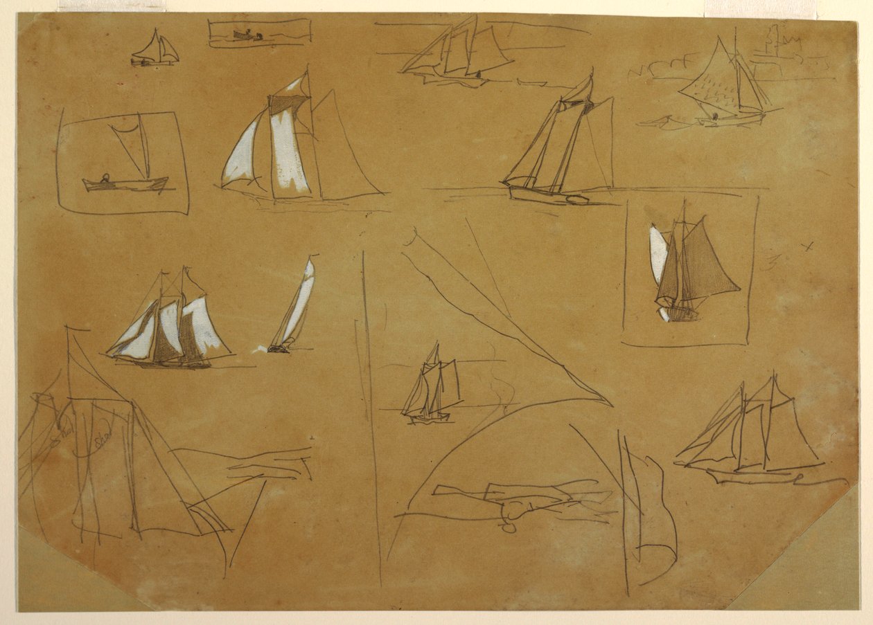 素描，帆船素描，英格兰库勒科茨，1881-82 年 作者 温斯洛·荷马