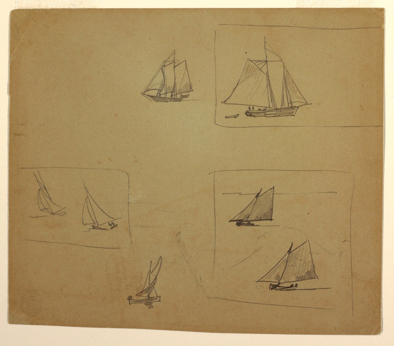 素描，帆船素描，1881-1882 年 作者 温斯洛·荷马