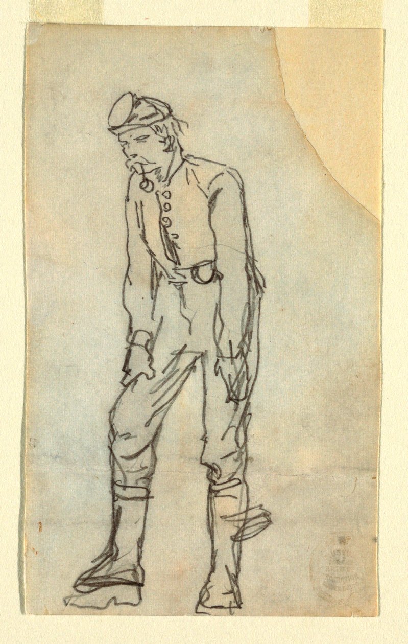 素描，口含烟斗的士兵，1862 年 作者 温斯洛·荷马