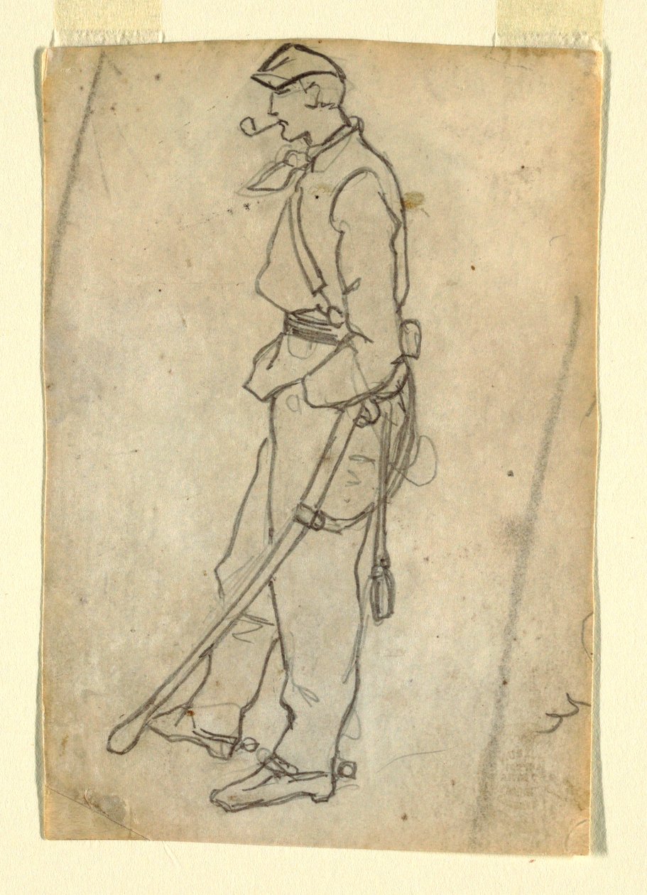 素描，拿着剑和烟斗的士兵，1862 年 作者 温斯洛·荷马