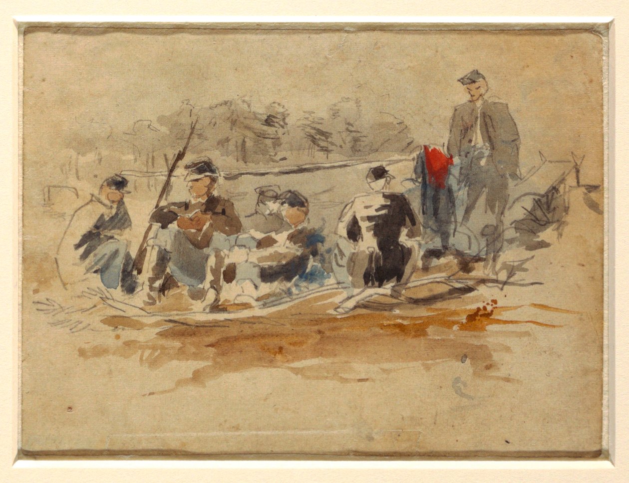 素描，士兵团坐，1862 年 作者 温斯洛·荷马