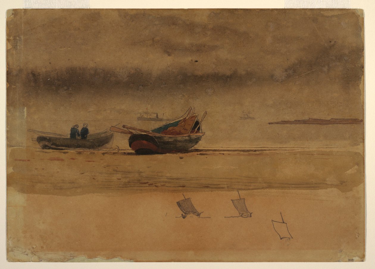 素描，《两艘划艇的船尾视图》，英国，1881-82 年 作者 温斯洛·荷马