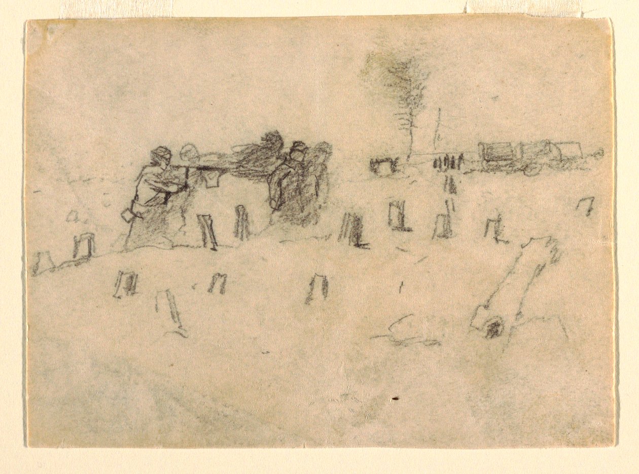 素描，担架兵抬着一名士兵，可能创作于 1862 年 作者 温斯洛·荷马