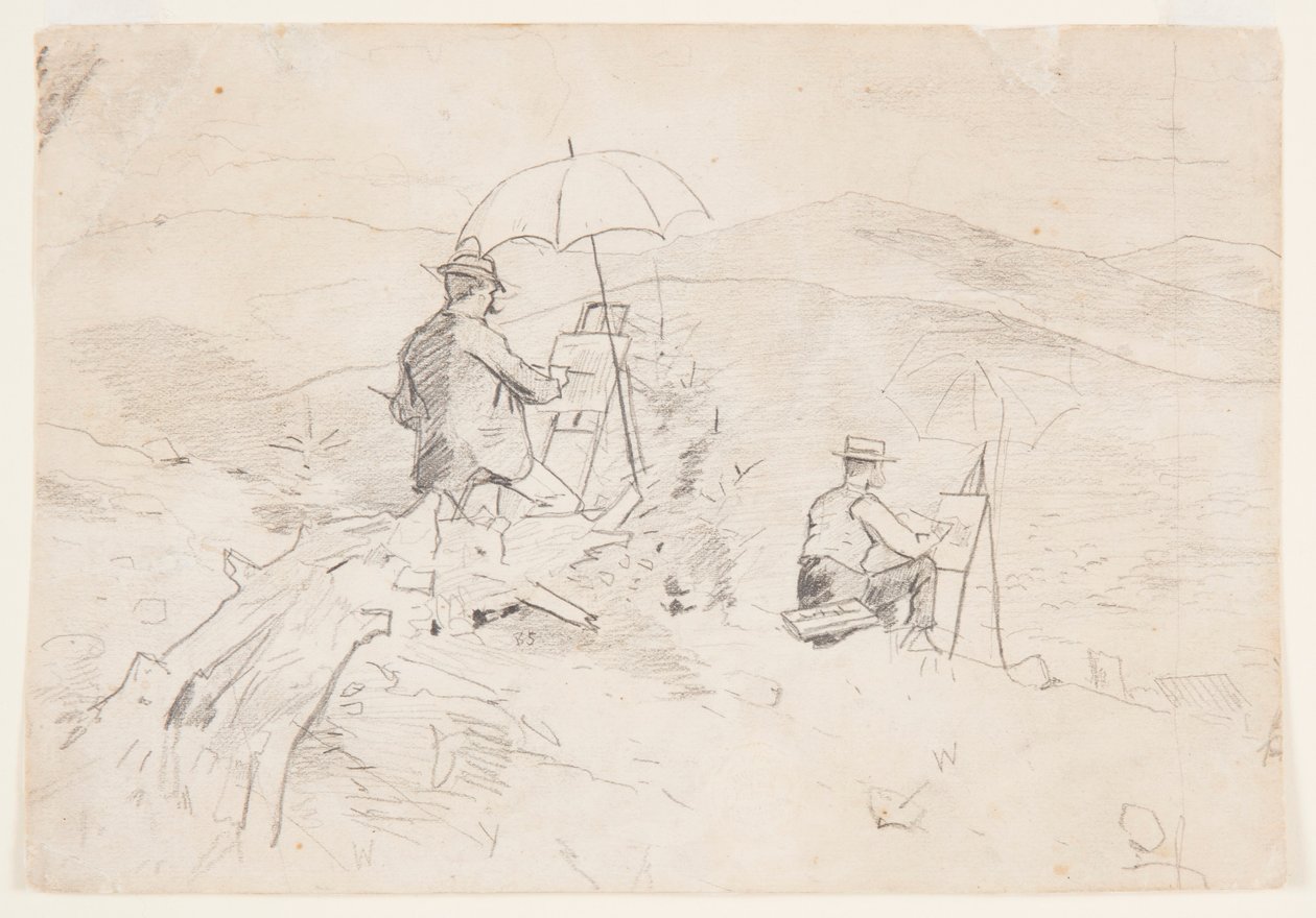 素描，"艺术家在白山写生 "和 "乡村艺术家 "的研究，1868 年 作者 温斯洛·荷马