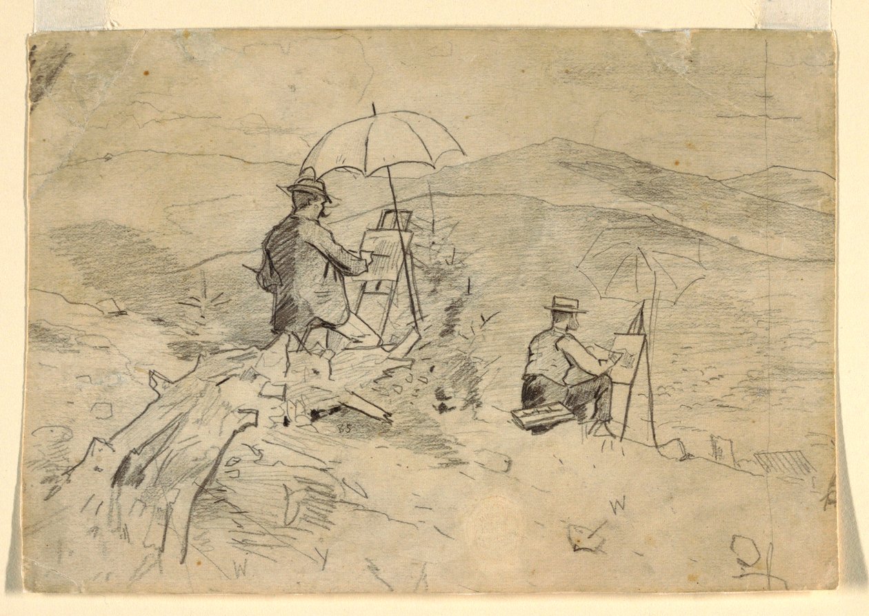 素描，"艺术家在白山写生 "和 "乡村艺术家 "的研究，1868 年 作者 温斯洛·荷马