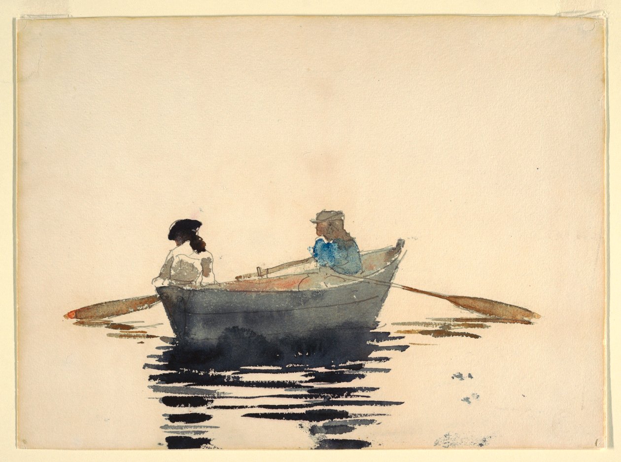 素描，划艇上的两个女孩，1876-80 年 作者 温斯洛·荷马