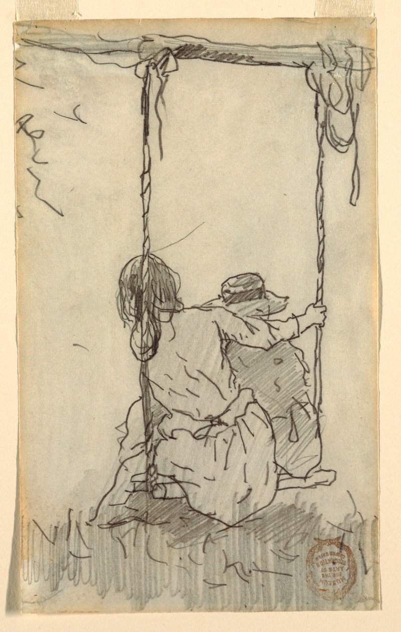 素描，秋千上的两个女孩，1879 年 作者 温斯洛·荷马
