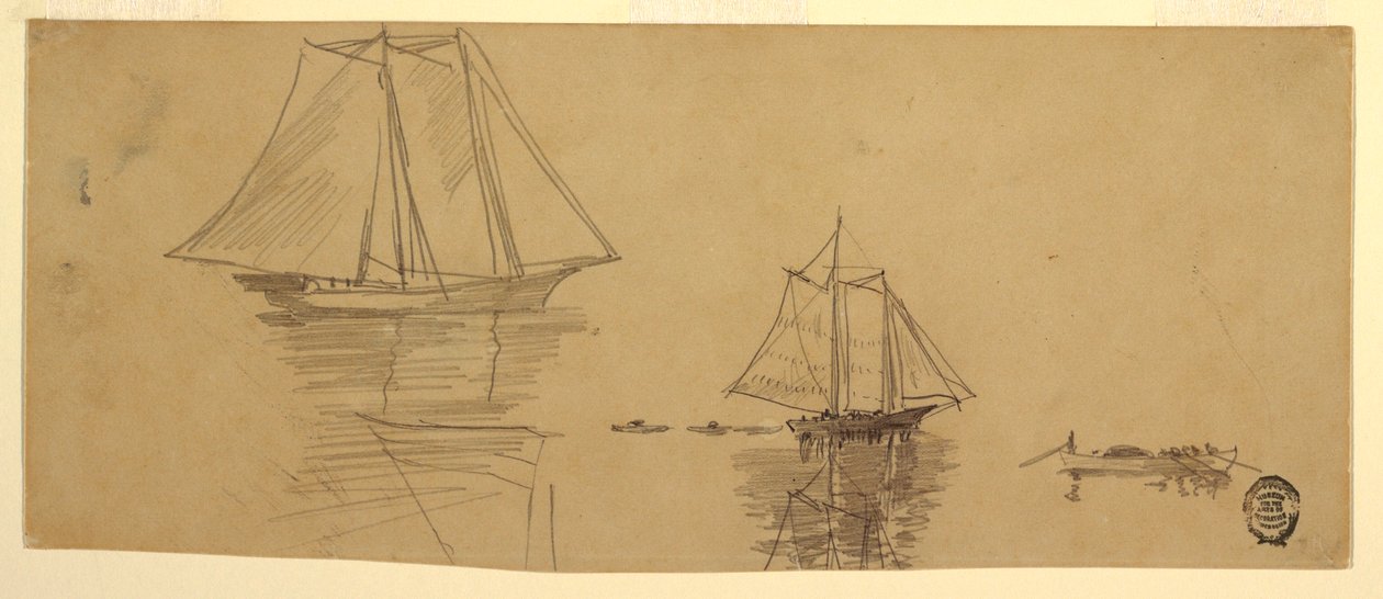 绘画，两艘双桅帆船和多莉鱼，约 1880 年 作者 温斯洛·荷马