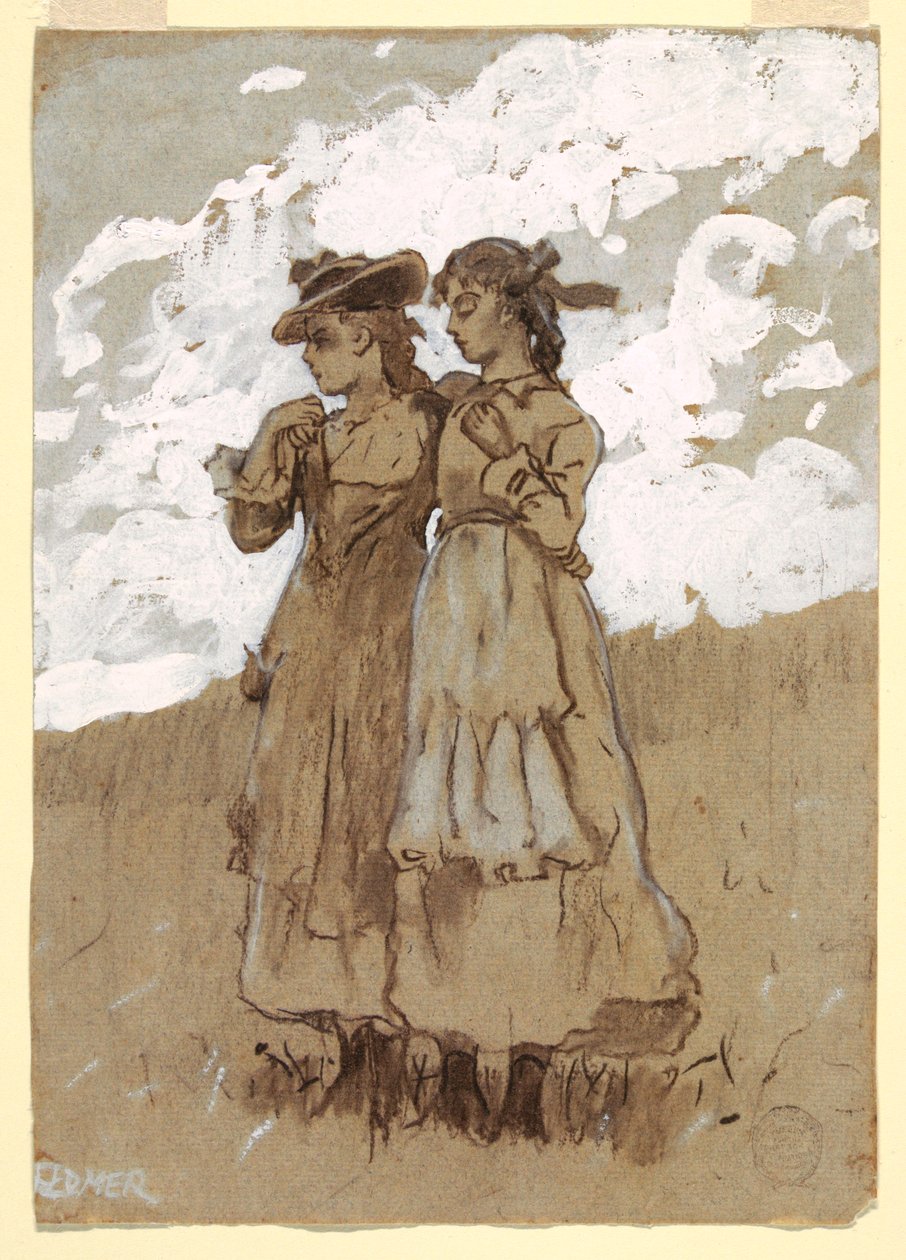 素描，两个年轻女孩，1878-79 年 作者 温斯洛·荷马