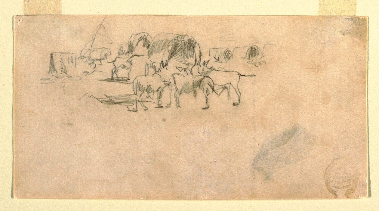 绘图，营地中的马车队，1862 年 作者 温斯洛·荷马