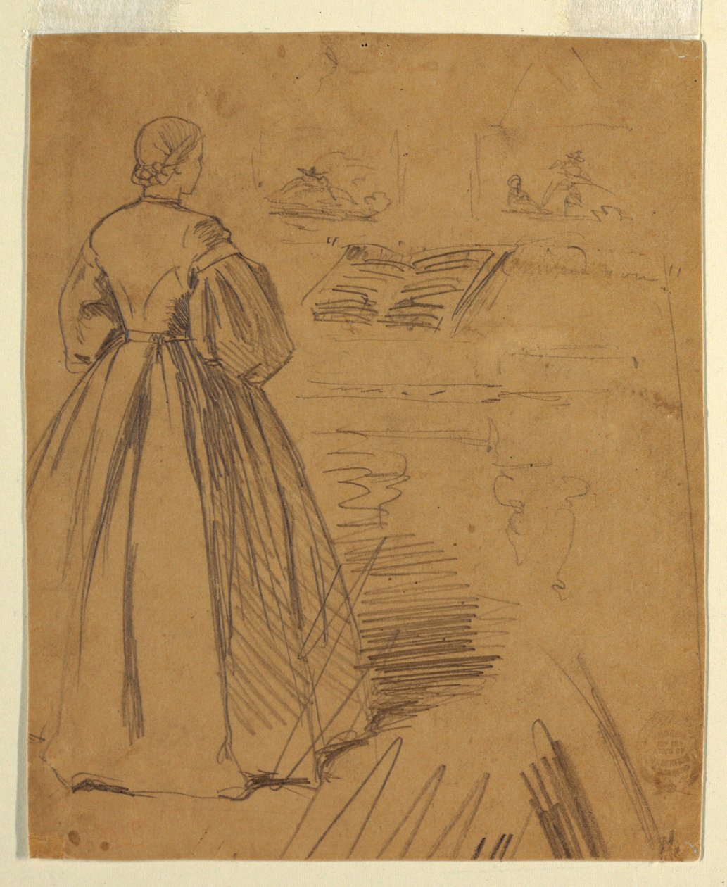 素描，站在钢琴前的女人，1862 年 作者 温斯洛·荷马