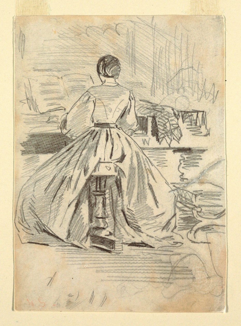 素描，钢琴前的女人，1862 年 作者 温斯洛·荷马
