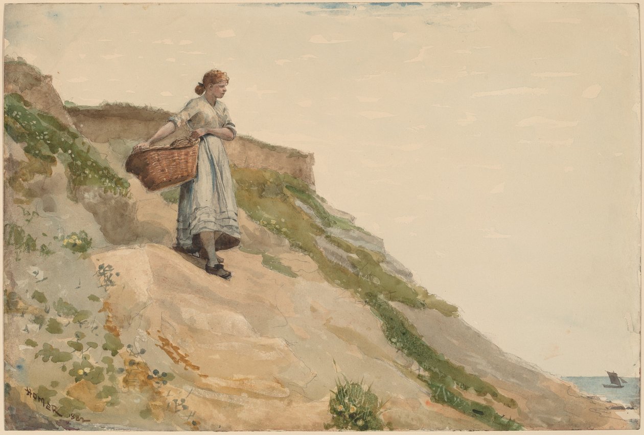 拎着篮子的女孩，1882年。 作者 温斯洛·荷马